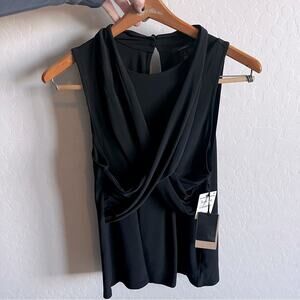 NEW Nordstrom Halogen black sleeveless faux wrap blouse top womens size large L